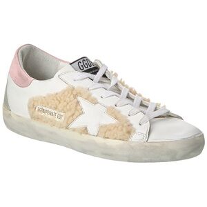 Golden Goose Pink Superstar Shearling Trimmed Sneakers